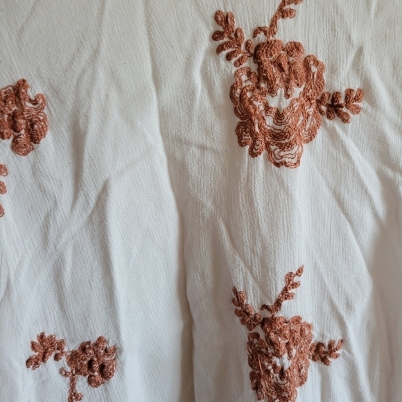 Free People Mini Dress Long Sleeve Embroidered Floral Rust White Small - Picture 3 of 12